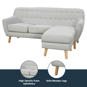 Sarantino Linen Corner Wooden Sofa - Light Grey | Left Chaise