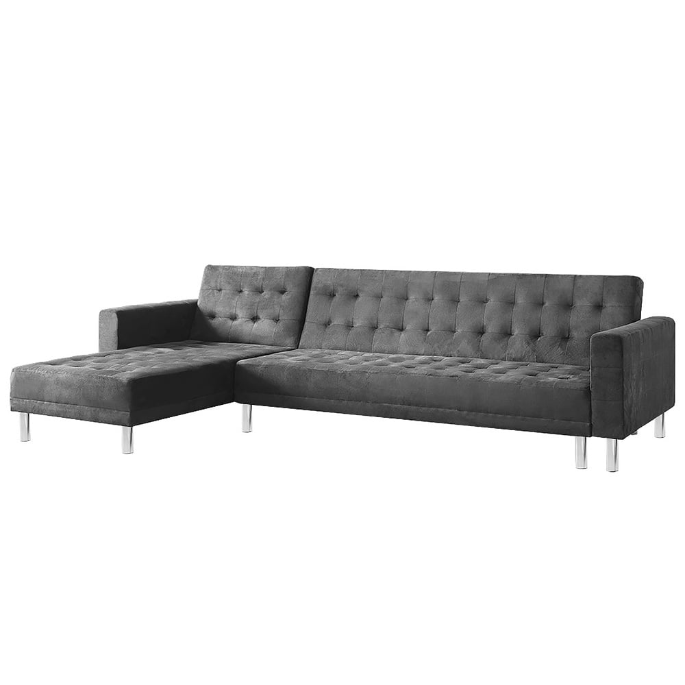 Grey Corner Wooden Sofa Bed Couch with Chaise in Faux Velvet by Sarantino