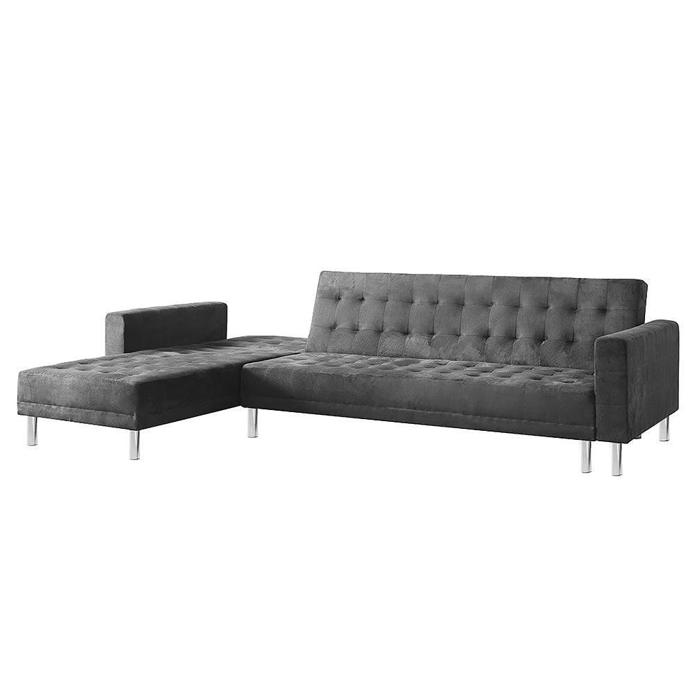 Grey Corner Wooden Sofa Bed Couch with Chaise in Faux Velvet by Sarantino