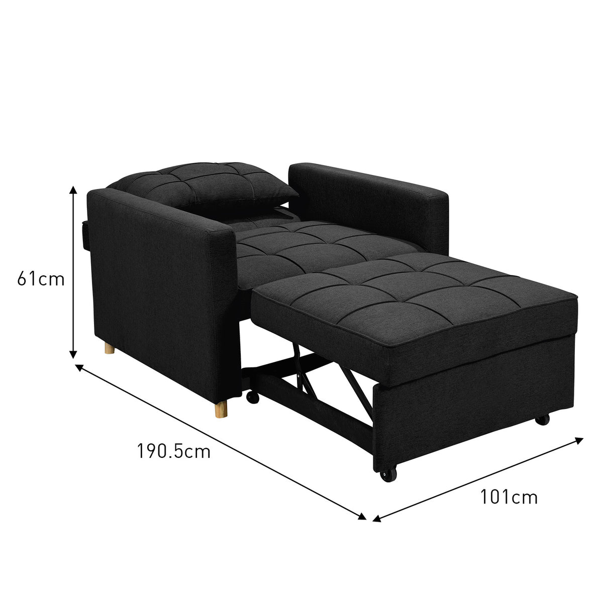 Sarantino Suri 3-in-1 Convertible Lounge Chair Bed - Black | Sleek and Functional