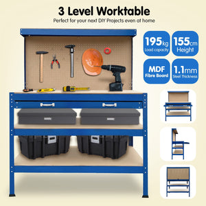 3-layered Work Bench Garage Storage Table Tool Shop Shelf | KARTRITE