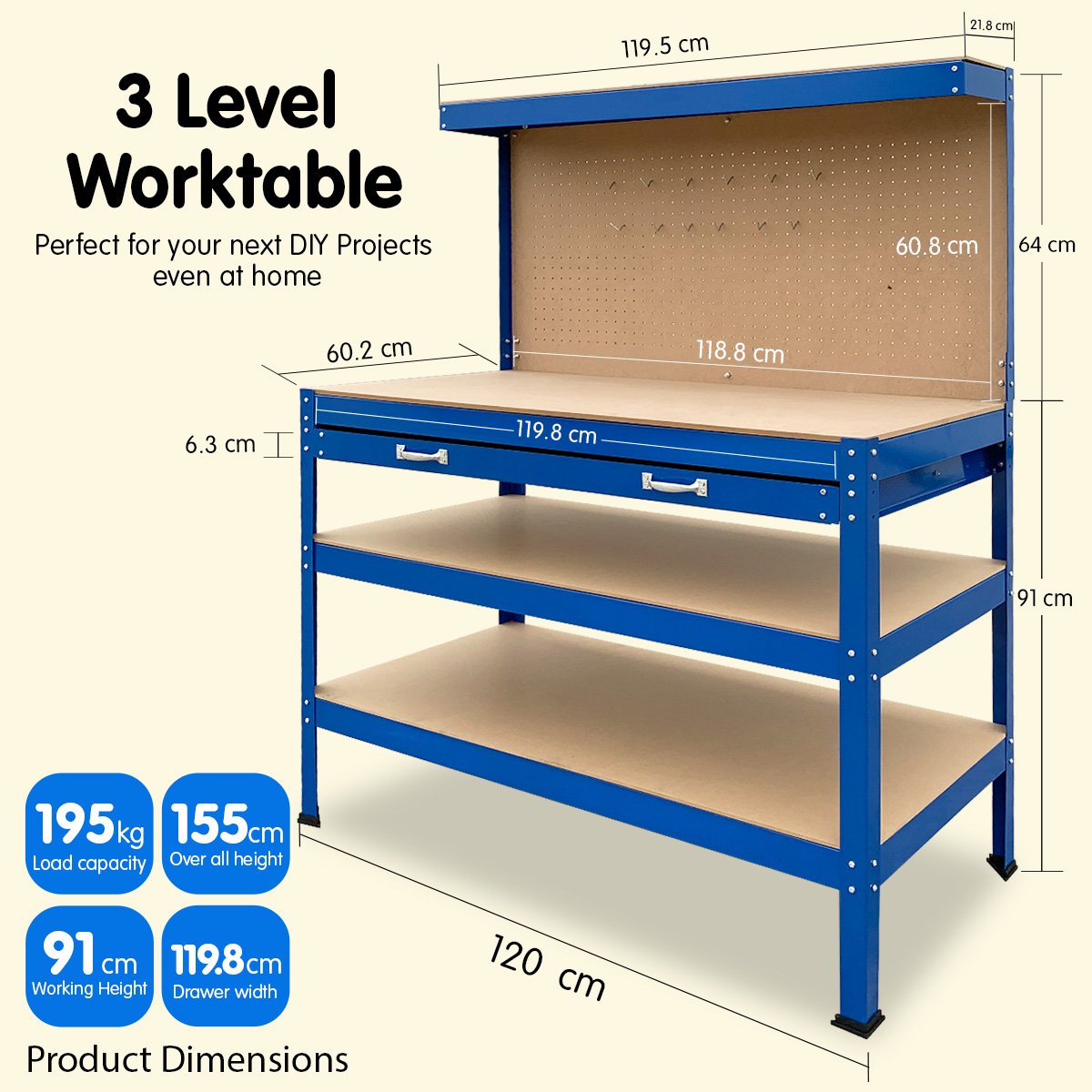 3-layered Work Bench Garage Storage Table Tool Shop Shelf | KARTRITE