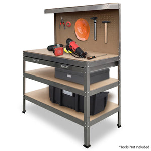3-layered Work Bench Garage Storage Table Tool Shop Shelf | Silver | KARTRITE