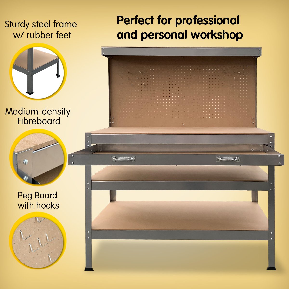 3-layered Work Bench Garage Storage Table Tool Shop Shelf | Silver | KARTRITE