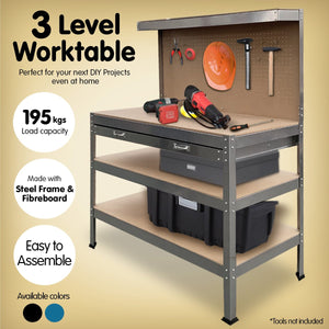 3-layered Work Bench Garage Storage Table Tool Shop Shelf | Silver | KARTRITE