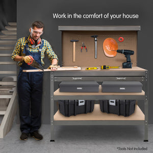 3-layered Work Bench Garage Storage Table Tool Shop Shelf | Silver | KARTRITE