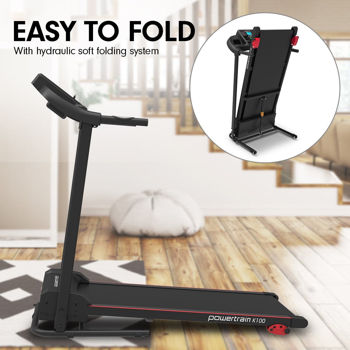 Foldable Electric Treadmill | K100 | Home Gym Cardio Equipment | Powertrain