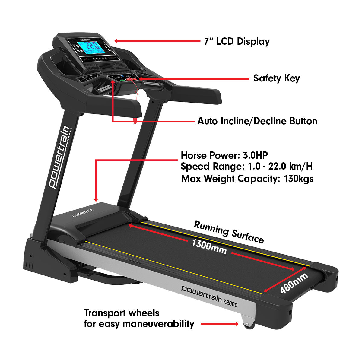 Foldable Treadmill with Fan, Auto Incline, and Speed up to 22km/h | Ideal for Home Gym Cardio | Model: K2000