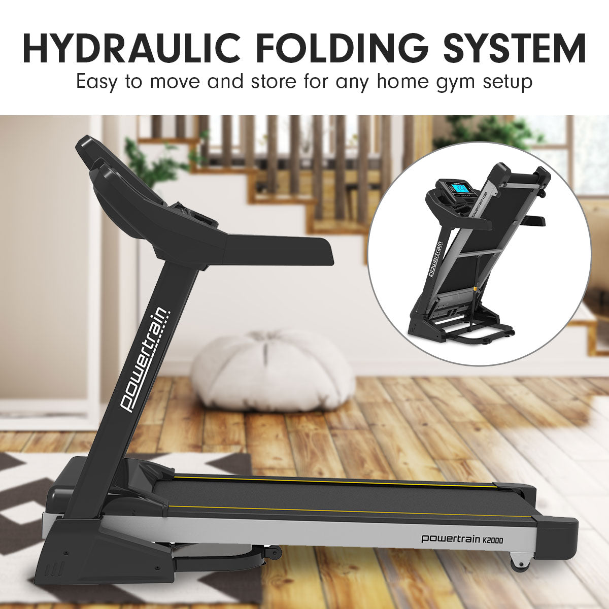 Foldable Treadmill with Fan, Auto Incline, and Speed up to 22km/h | Ideal for Home Gym Cardio | Model: K2000