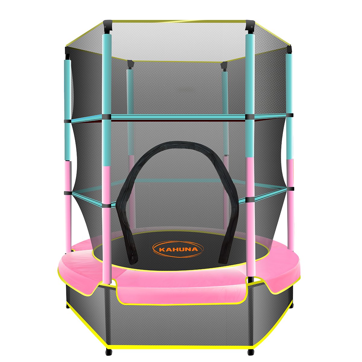 4.5ft Round Trampoline with Free Safety Net, Spring Pad Cover, and Mat - Outdoor Green Pink by Kahuna