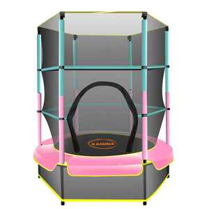 4.5ft Round Trampoline with Free Safety Net, Spring Pad Cover, and Mat - Outdoor Green Pink by Kahuna