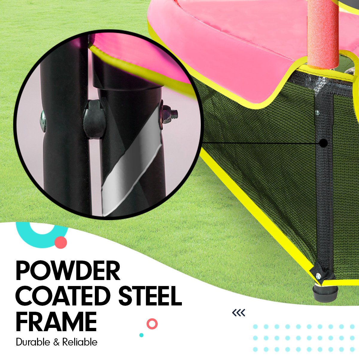 4.5ft Round Trampoline with Free Safety Net, Spring Pad Cover, and Mat - Outdoor Green Pink by Kahuna