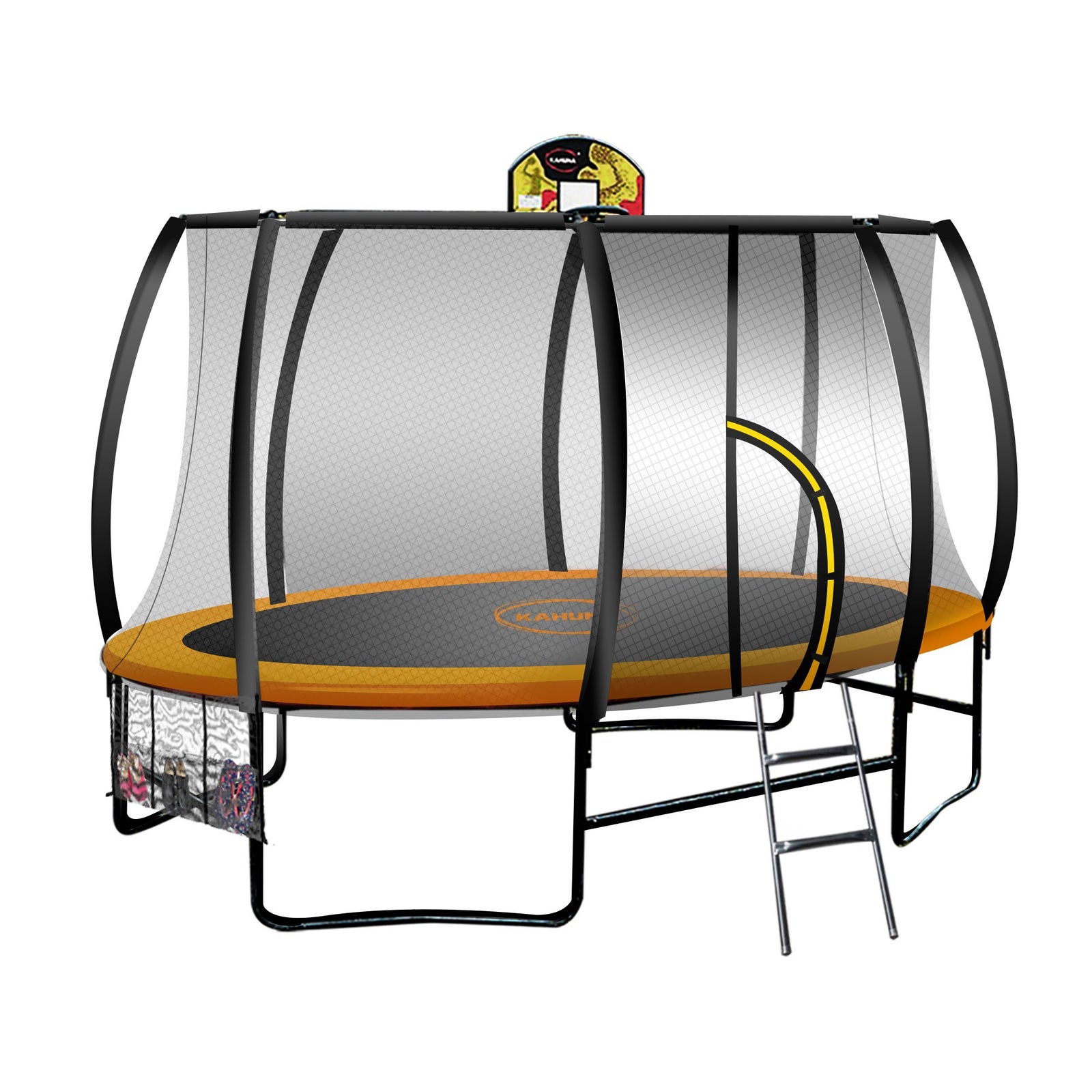 8ft X 14t Outdoor Orange Oval Trampoline With Safety Enclosure And Basketball Hoop Set | Kahuna