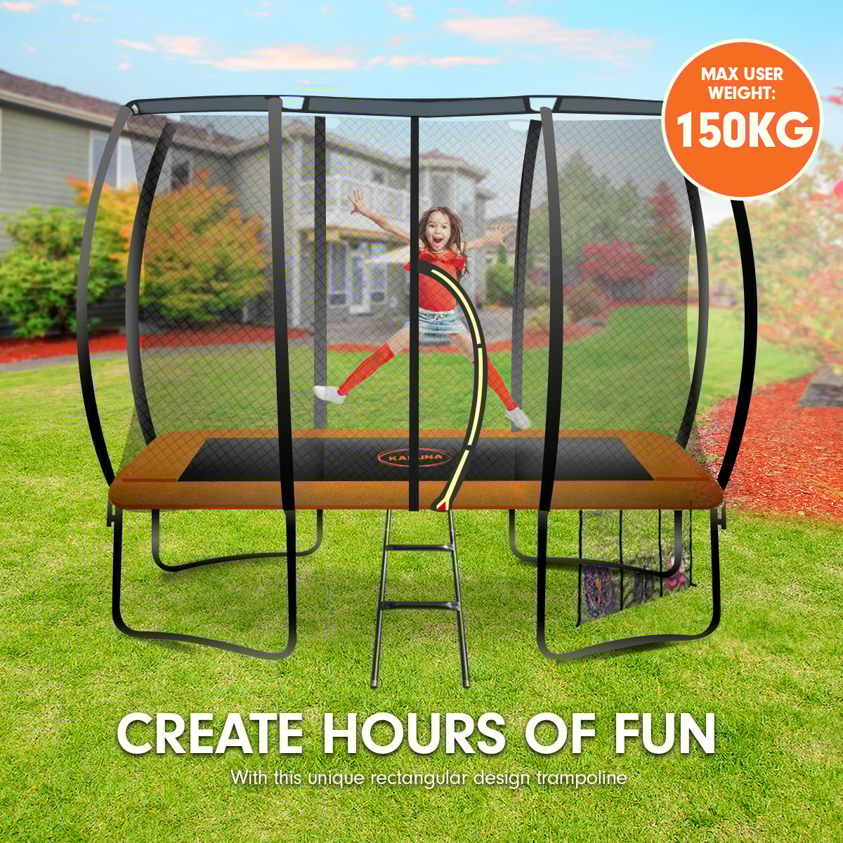 8ft X 11ft Outdoor Rectangular Trampoline | Orange | Safety Enclosure Included