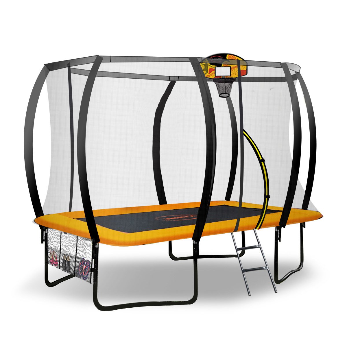 Kahuna Outdoor Rectangular Orange Trampoline | Safety Enclosure | Basketball Hoop Set | 8ft x 11ft