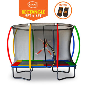 Outdoor Rectangular Rainbow Trampoline - 6ft x 9ft | Safety Enclosure by Kahuna