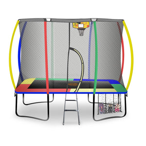 Outdoor Rectangular Rainbow Trampoline - 6ft x 9ft | Safety Enclosure, Basketball Hoop Set by Kahuna