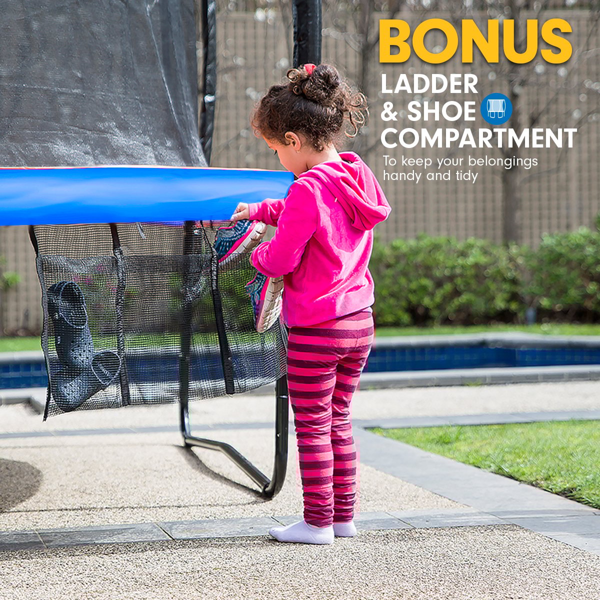 Outdoor Rectangular Rainbow Trampoline - 6ft x 9ft | Safety Enclosure, Basketball Hoop Set by Kahuna