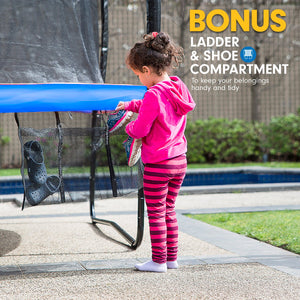 Outdoor Rectangular Rainbow Trampoline - 6ft x 9ft | Safety Enclosure, Basketball Hoop Set by Kahuna