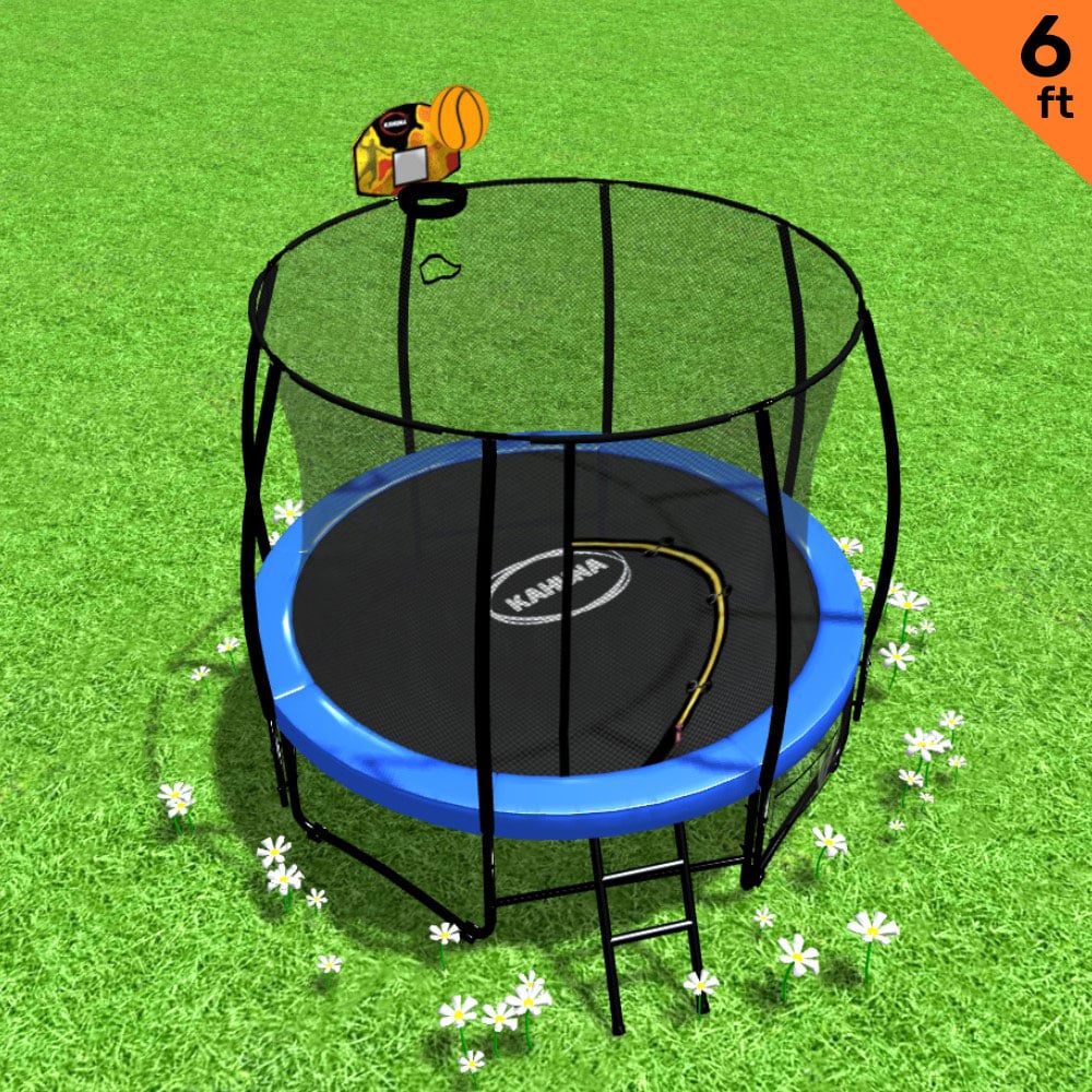 Classic Trampoline - 6ft | Free Safety Net, Spring Pad, Mat, Ladder, Basketball Set - Blue