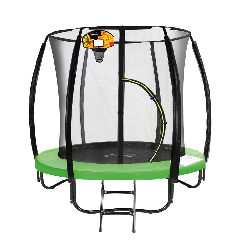 6ft Outdoor Round Green Trampoline with Safety Enclosure and Basketball Hoop Set