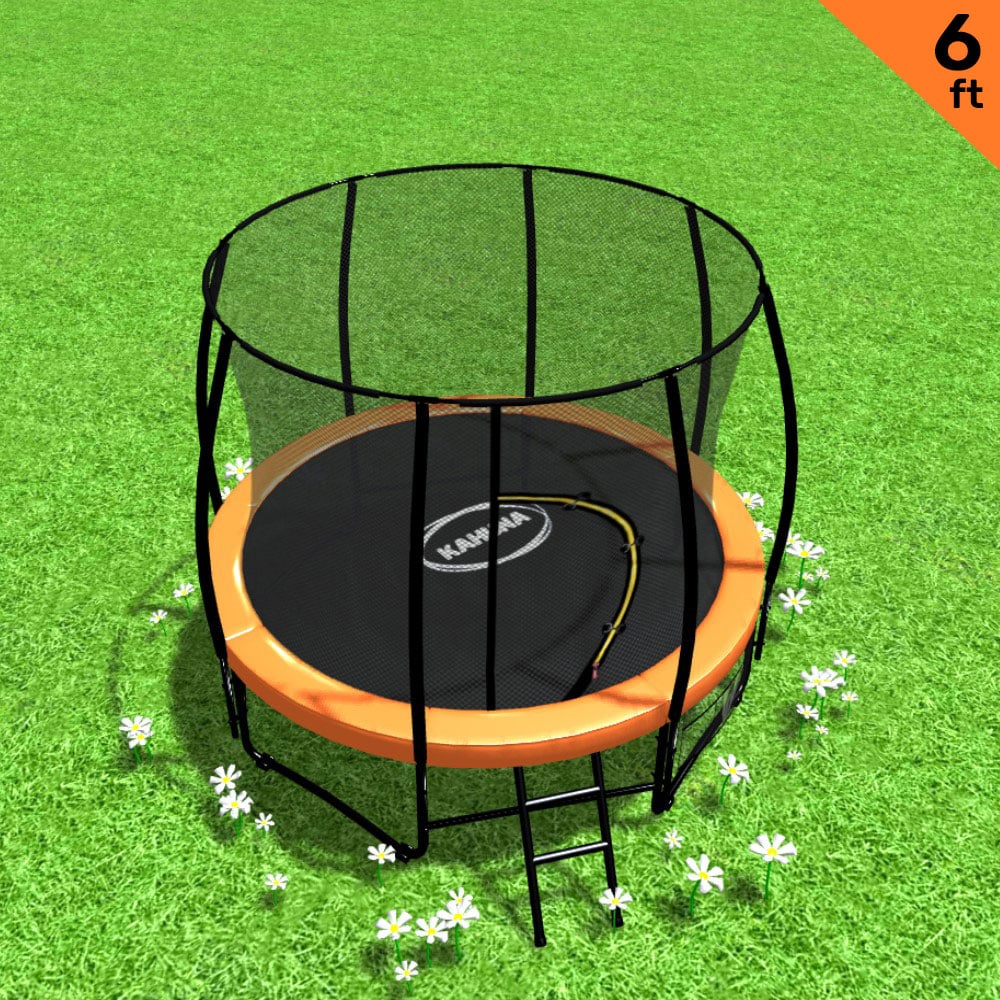 Classic 6ft Outdoor Round Orange Trampoline with Safety Enclosure