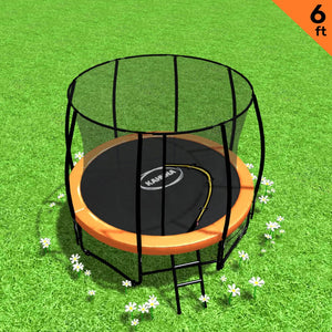 Classic 6ft Outdoor Round Orange Trampoline with Safety Enclosure