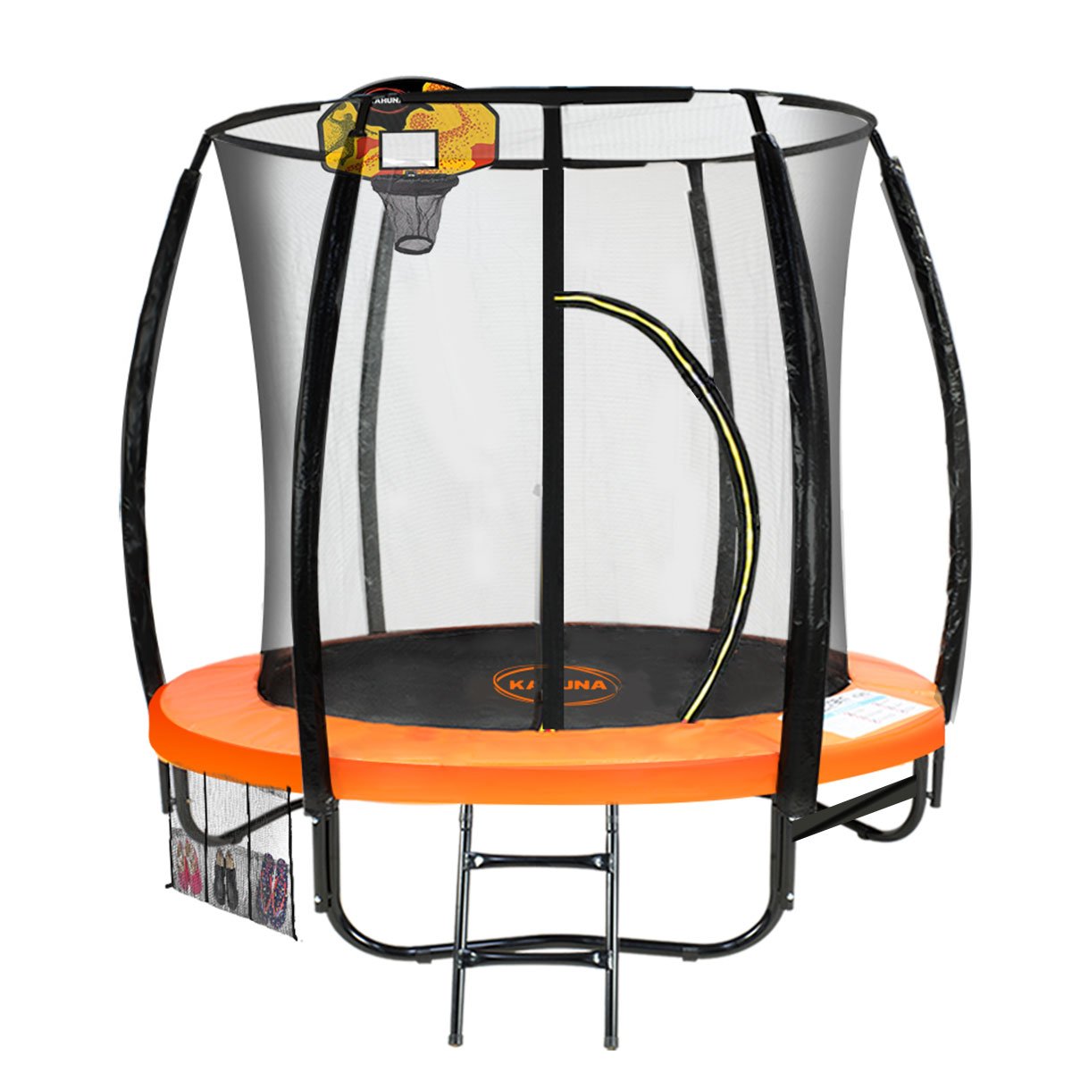 Classic 6ft Outdoor Round Orange Trampoline with Safety Enclosure and Basketball Hoop Set