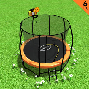Classic 6ft Outdoor Round Orange Trampoline with Safety Enclosure and Basketball Hoop Set