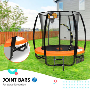 Classic 6ft Outdoor Round Orange Trampoline with Safety Enclosure and Basketball Hoop Set