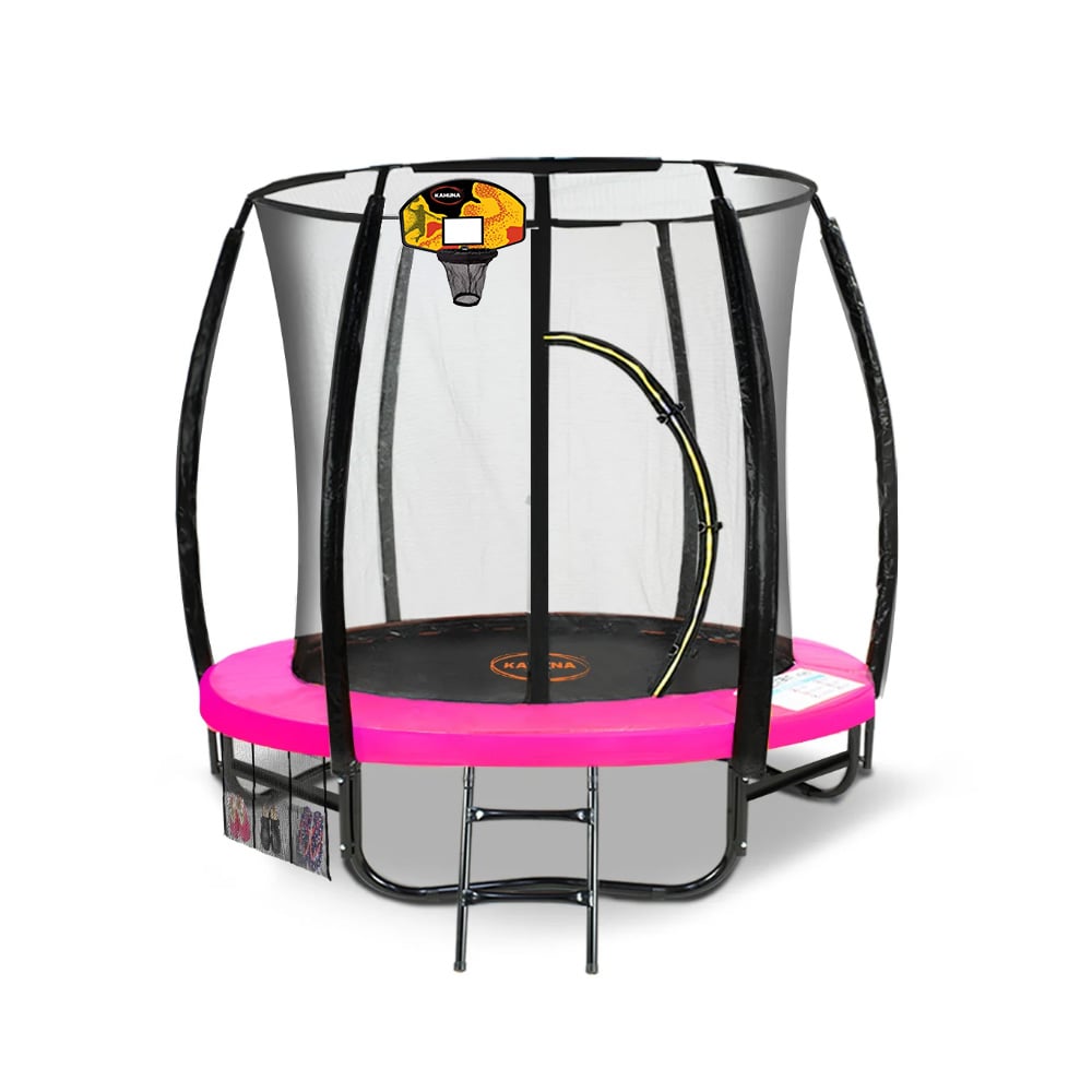 Classic Trampoline - 6ft | Outdoor Round, Safety Enclosure, Basketball Hoop Set - Pink