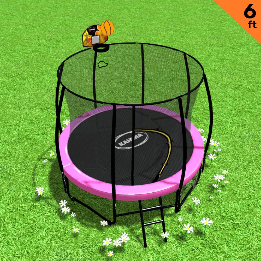 Classic Trampoline - 6ft | Outdoor Round, Safety Enclosure, Basketball Hoop Set - Pink