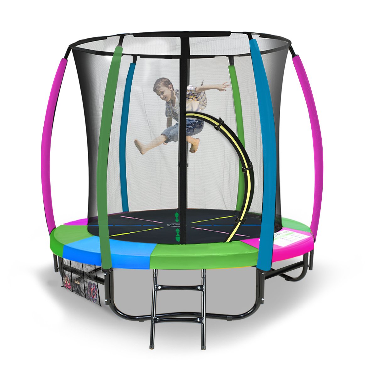 6ft Trampoline - Round | Free Pad Cover, Spring Mat, Net, Safety Net Enclosure - Rainbow