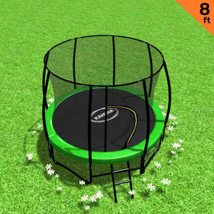 8ft Trampoline Free Ladder Spring Mat Net Safety Pad Cover Round Enclosure | Green | Kahuna