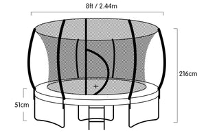 8ft Trampoline Free Ladder Spring Mat Net Safety Pad Cover Round Enclosure | Green | Kahuna