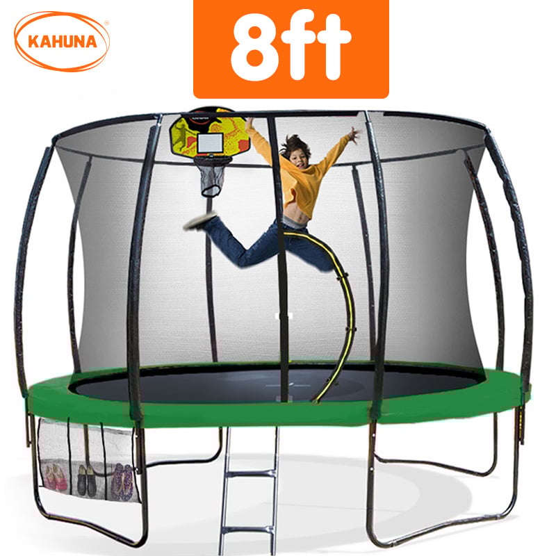 8ft Trampoline Safety Net Spring Pad Cover Mat Ladder Free Basketball Set | Green | Kahuna