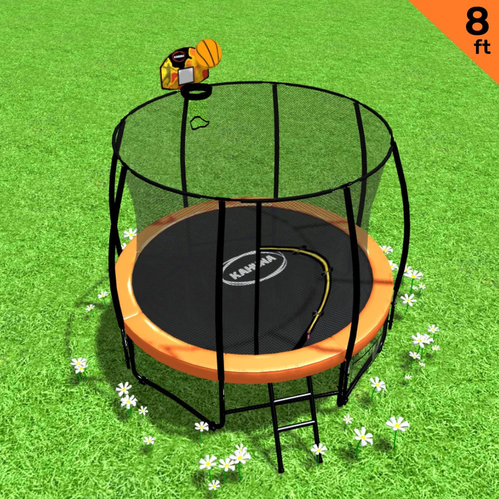 Kahuna Outdoor Orange Trampoline For Kids And Children | Suited For Fitness Exercise Gymnastics | Safety Enclosure Basketball Hoop Set | 8ft