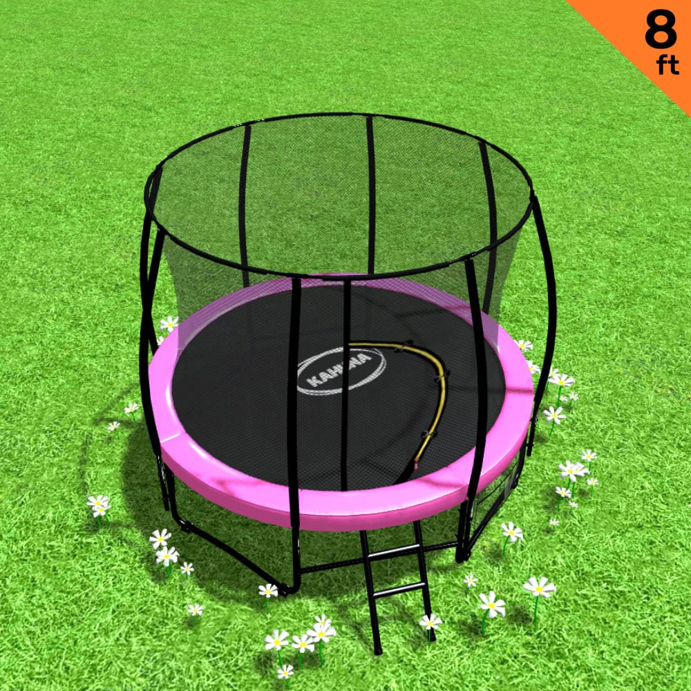 Kahuna Trampoline | Free Ladder | Spring Mat | Net Safety Pad Cover | Round Enclosure | Pink | 8ft