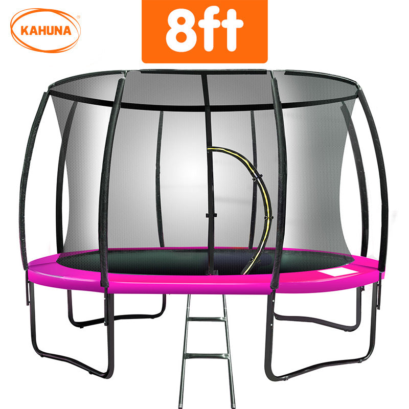 Kahuna Trampoline | Free Ladder | Spring Mat | Net Safety Pad Cover | Round Enclosure | Pink | 8ft