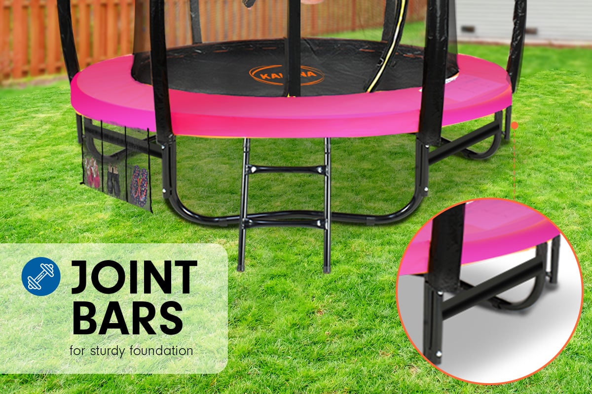 Kahuna Trampoline | Free Ladder | Spring Mat | Net Safety Pad Cover | Round Enclosure | Pink | 8ft
