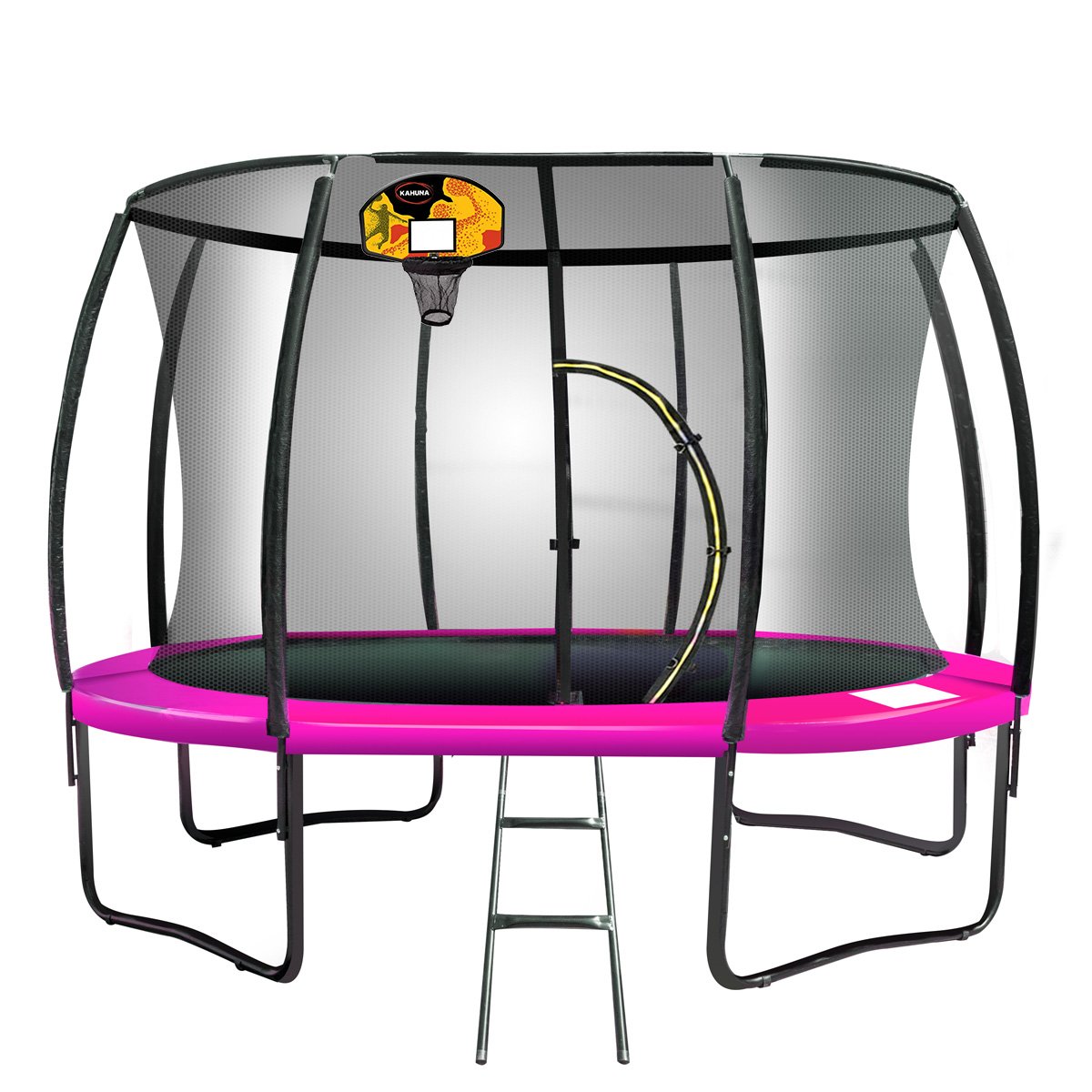 Kahuna Outdoor Trampoline Kids Children | Safety Enclosure | Mat Pad Net Ladder | Basketball Hoop Set | Pink | 8ft