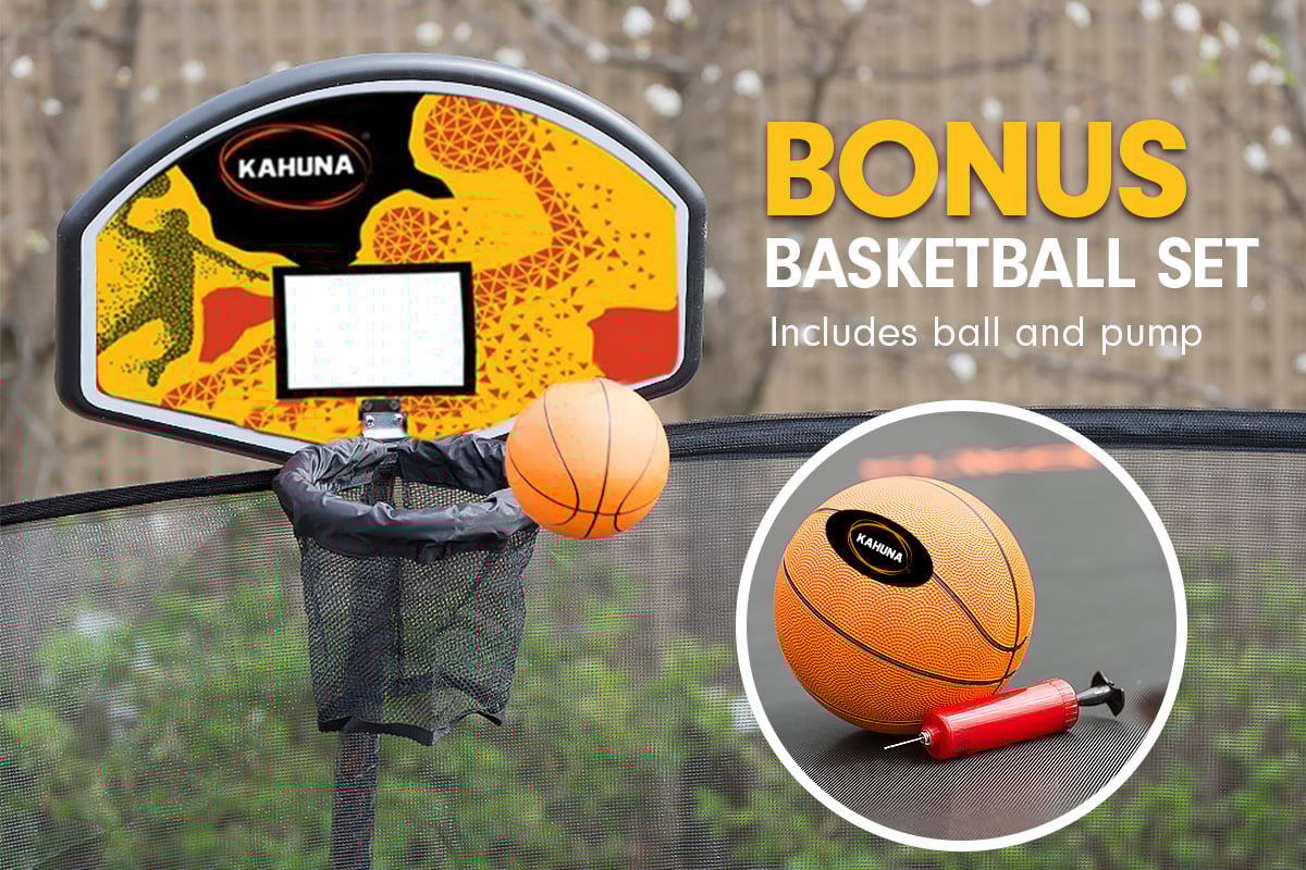 Outdoor Trampoline - 8ft | Kids Children With Safety Enclosure, Mat, Pad, Net, Ladder, Basketball Hoop Set - Purple by Kahuna