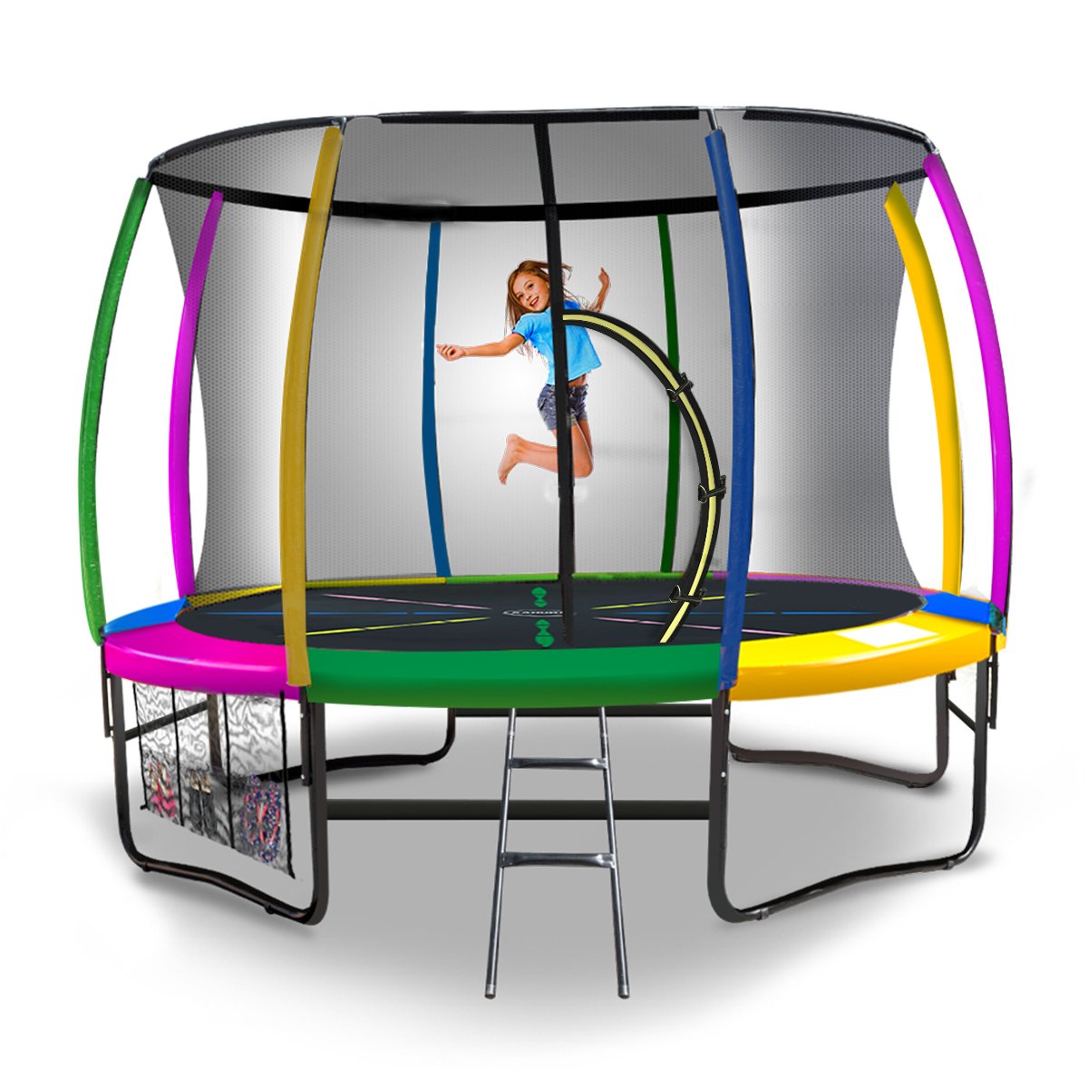 Outdoor Rainbow Trampoline - 8ft | Kids And Children Suited For Fitness Exercise Gymnastics With Safety Enclosure by Kahuna