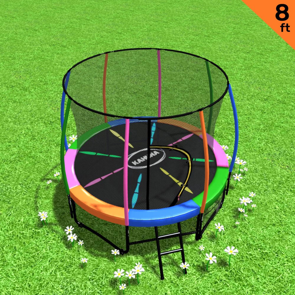 Outdoor Rainbow Trampoline - 8ft | Kids And Children Suited For Fitness Exercise Gymnastics With Safety Enclosure by Kahuna