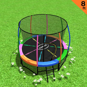 Outdoor Rainbow Trampoline - 8ft | Kids And Children Suited For Fitness Exercise Gymnastics With Safety Enclosure by Kahuna