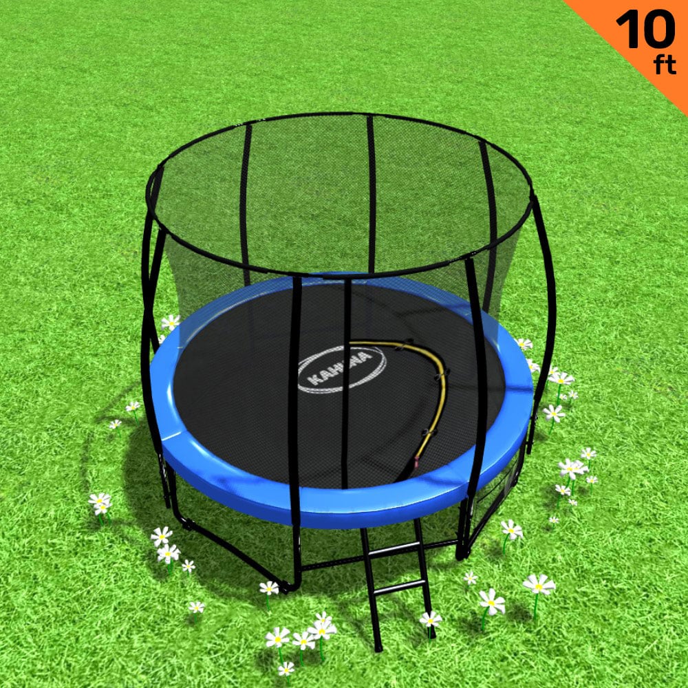 10ft Round Trampoline with Free Ladder, Spring Mat, Safety Pad Cover, and Enclosure - Blue