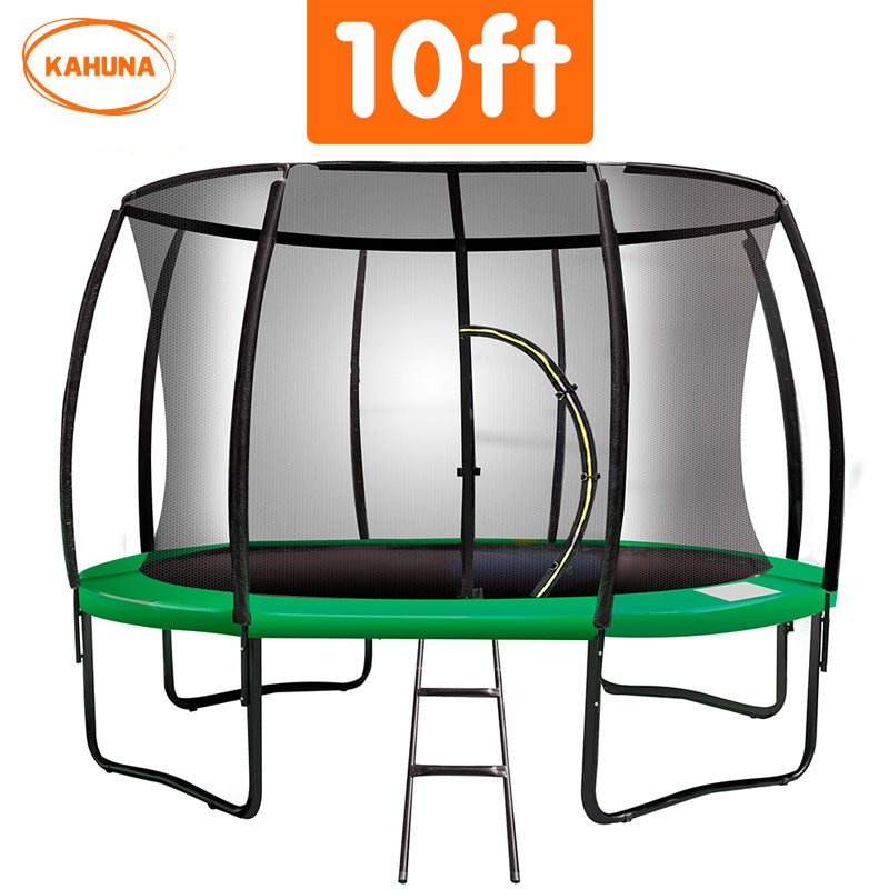 10ft Trampoline | Free Ladder | Spring Mat | Net Safety Pad Cover | Round Enclosure | Green | Kahuna