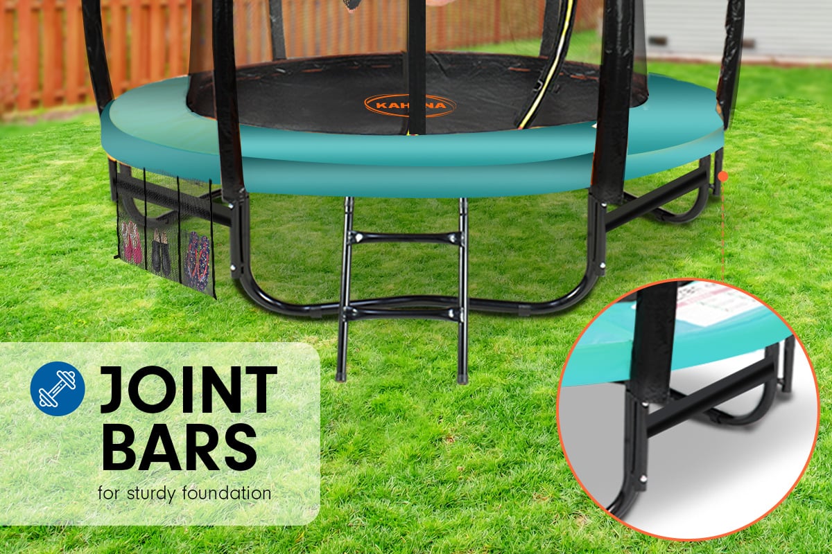 10ft Outdoor Trampoline With Safety Enclosure Pad | Ladder | Basketball Hoop Set | Green | Kahuna
