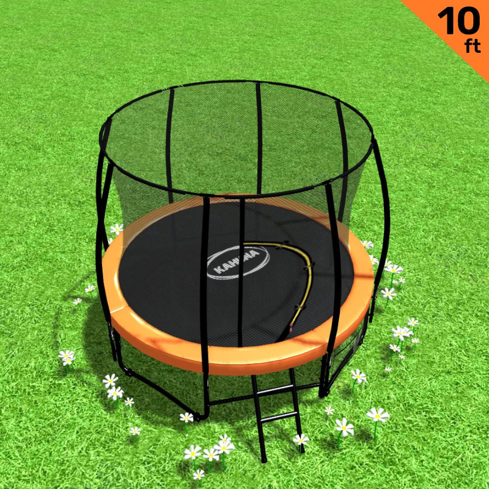 Trampoline - 10ft | Free Ladder, Spring Mat, Net, Safety Pad Cover, Round Enclosure - Orange by Kahuna