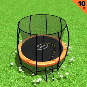 Trampoline - 10ft | Free Ladder, Spring Mat, Net, Safety Pad Cover, Round Enclosure - Orange by Kahuna